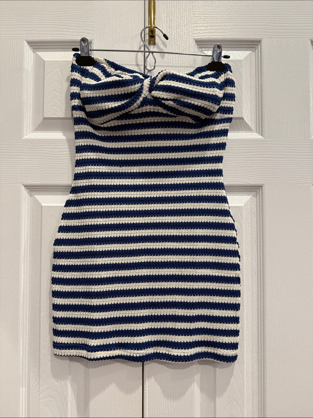 SHEIN Navy & White Strapless Crochet Twist Front Mini Dress